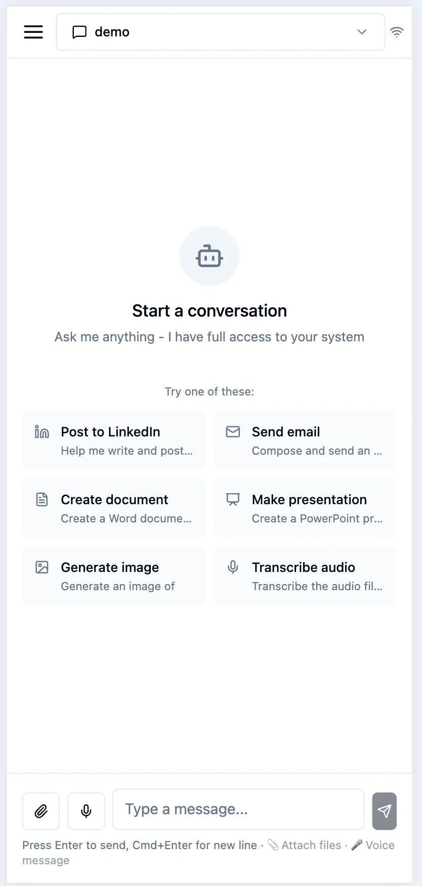 Agentive AI Employee mobile web interface showing responsive AI chat on smartphone