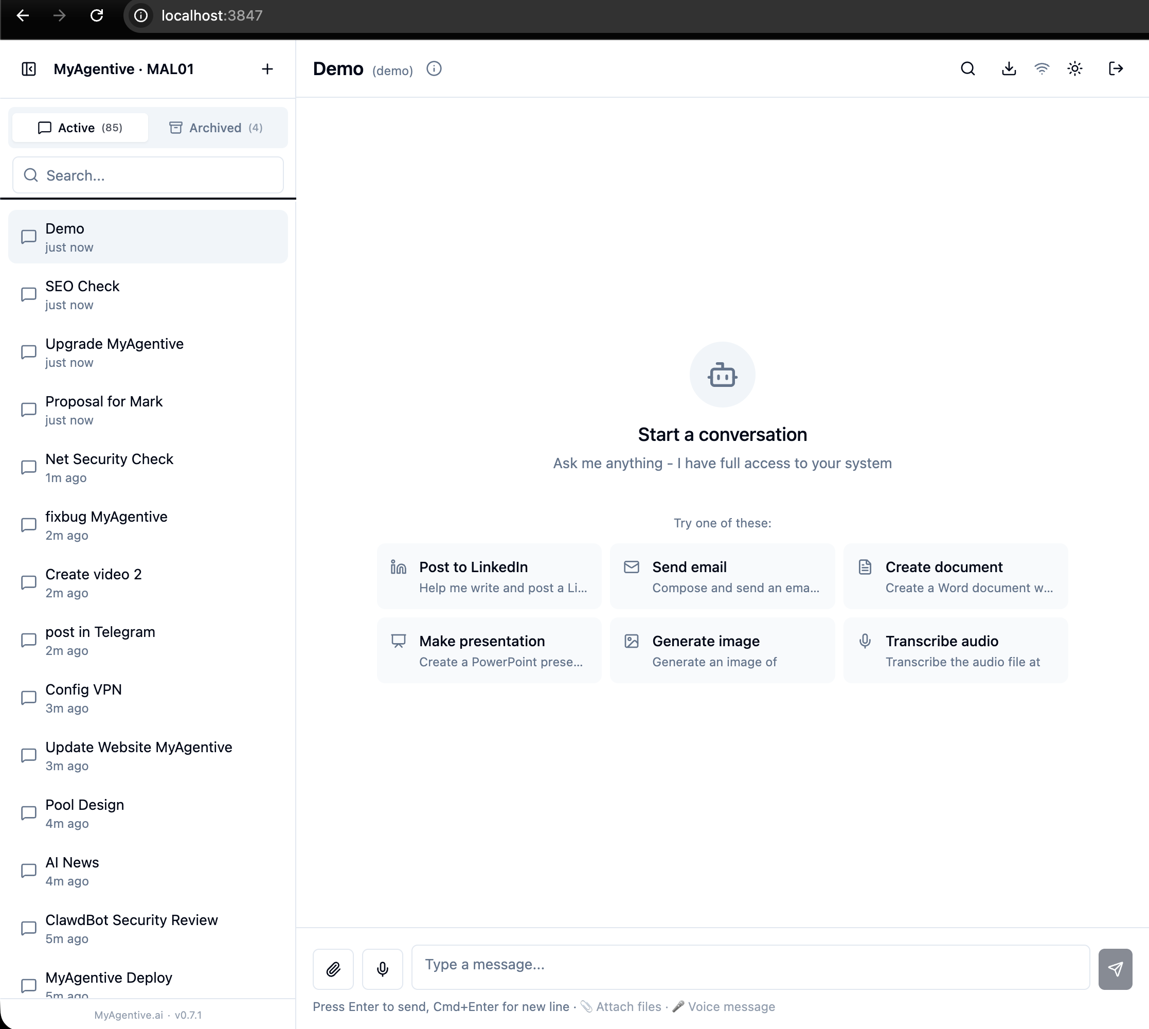 MyAgentive Desktop Web UI
